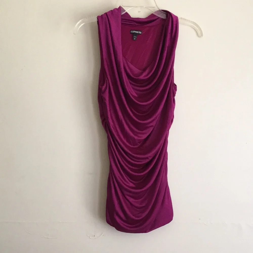 COPY - Express Deep Magenta Raspberry Fully Ruched Top - Picture 2 of 4